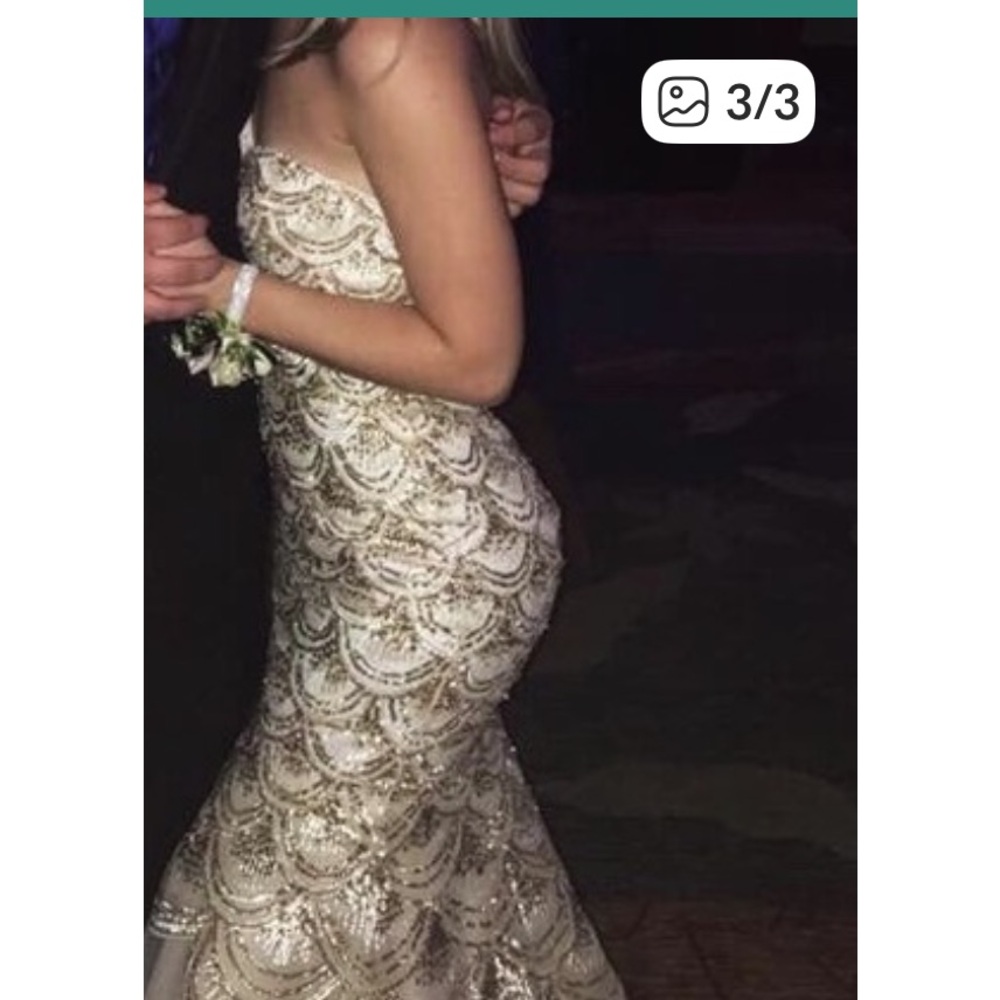 Sherri Hill Gold Sequin Strapless Dress